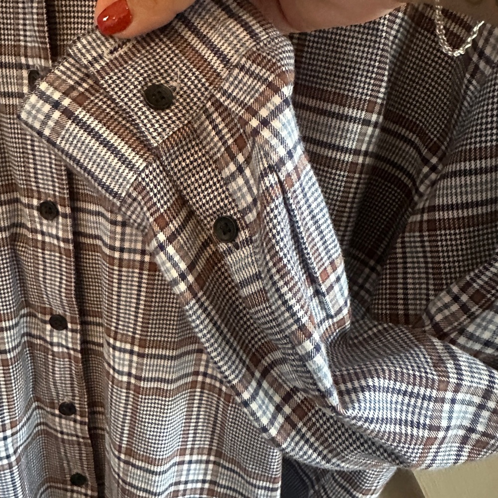 Madewell Plaid Button Front Shirt Women’s Medium Brown Blue Long Sleeve Cotton - Picture 4 of 7